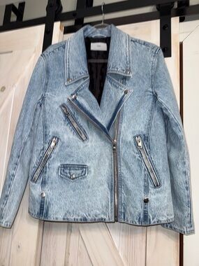 Like new VIAVIA denim MOTO motorcycle jacket classic blue size large worn once